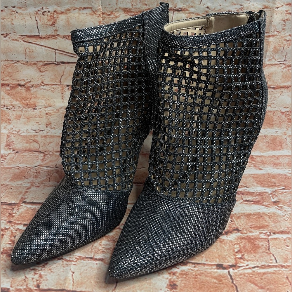 Elegant Black Silver Mesh Women's Ankle Boots